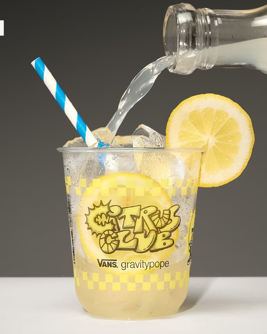 A custom-printed clear PET cup