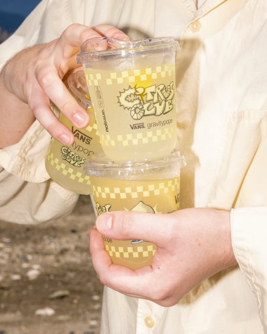 A custom-printed clear PET cup