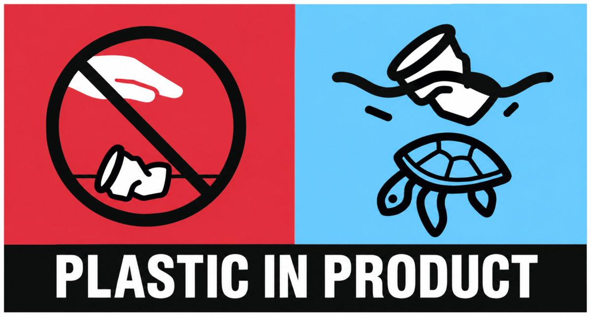 SUPD marking for single-use cups made partly of plastic, pictogram with the text Plastic in product