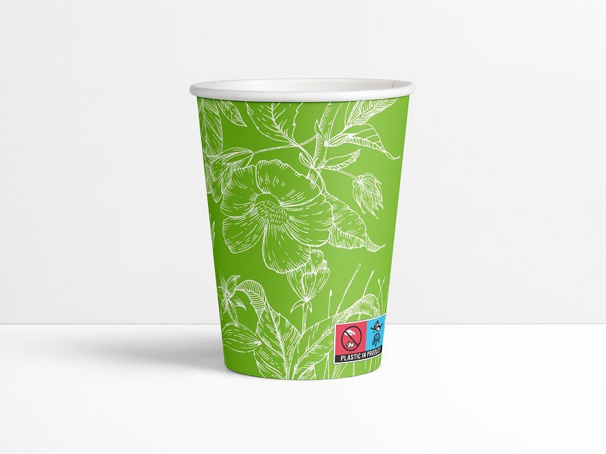 Custom-printed paper cup with the SUPD marking printed near the base