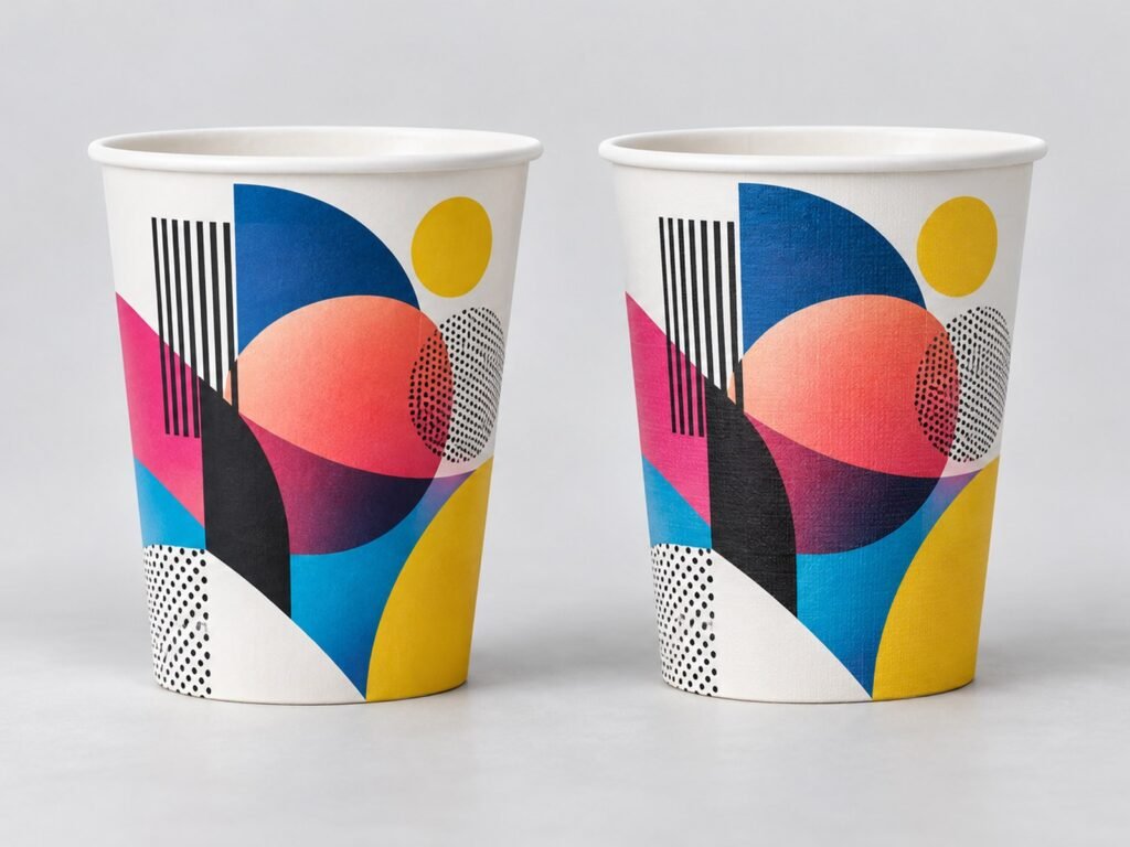 Offset and flexographic printing on custom-printed paper cups